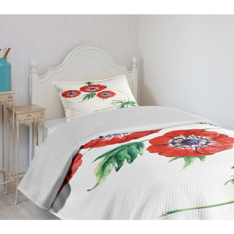 Red Watercolors Bedspread Set