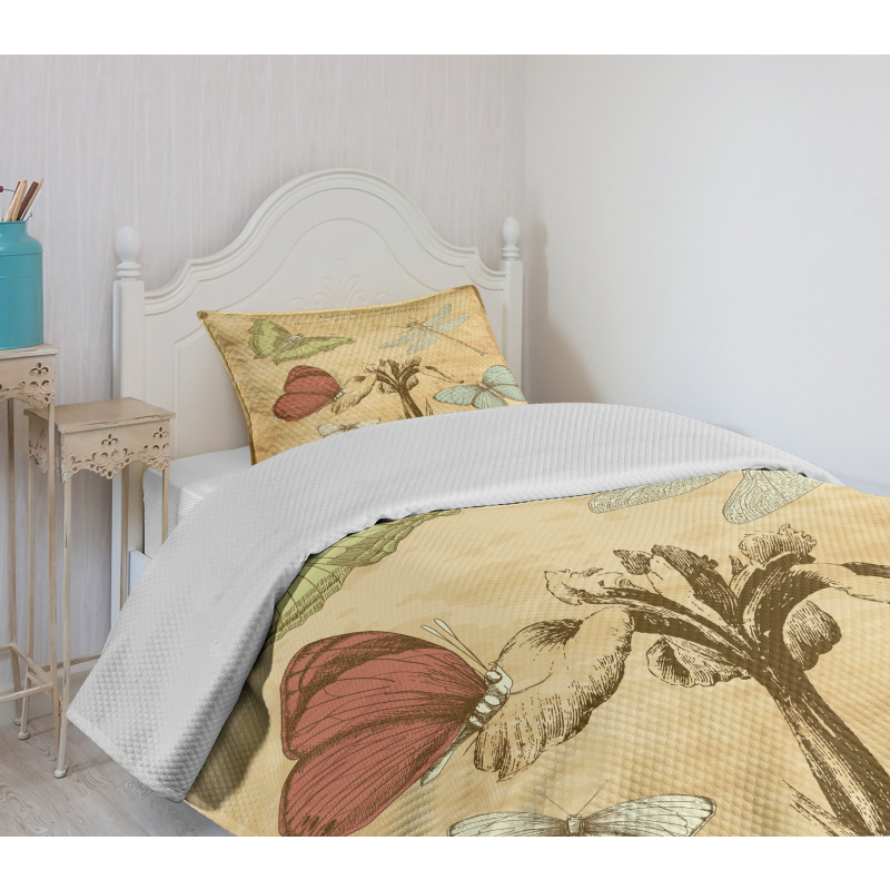 Retro Butterflies Art Bedspread Set