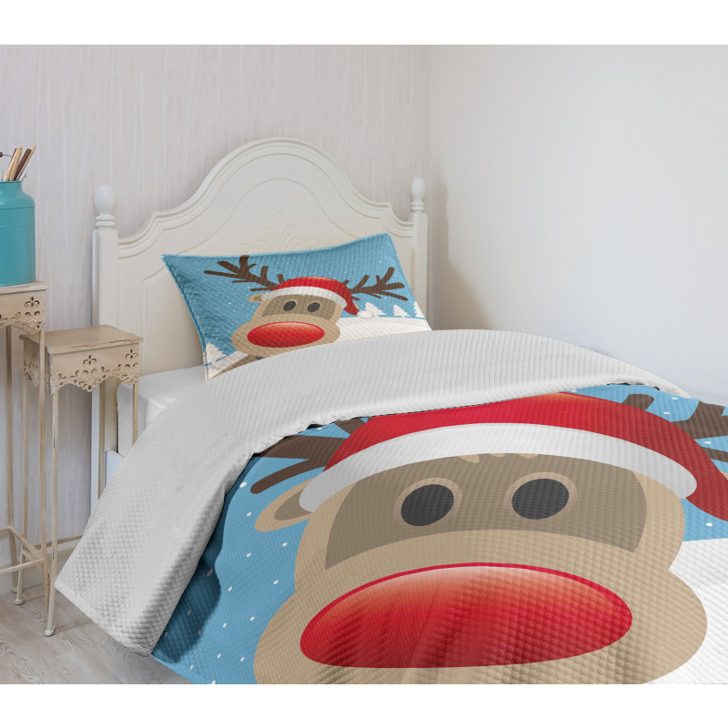 Reindeer Rudolph Hat Bedspread Set