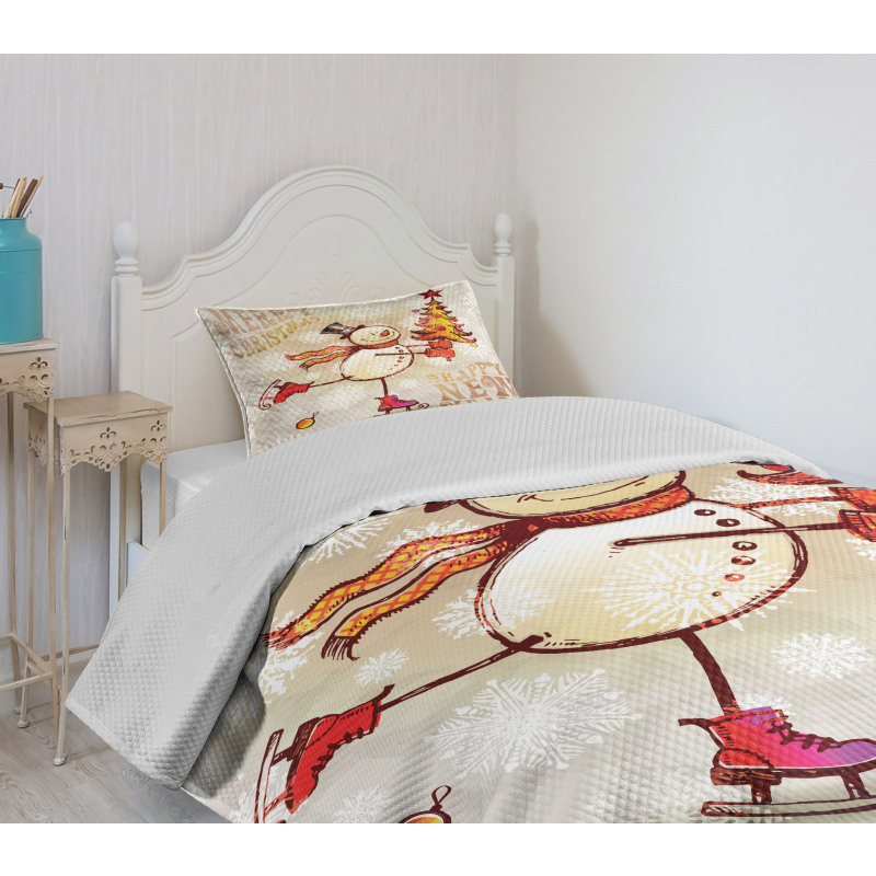 Skating Happy Snowman Bedspread Set