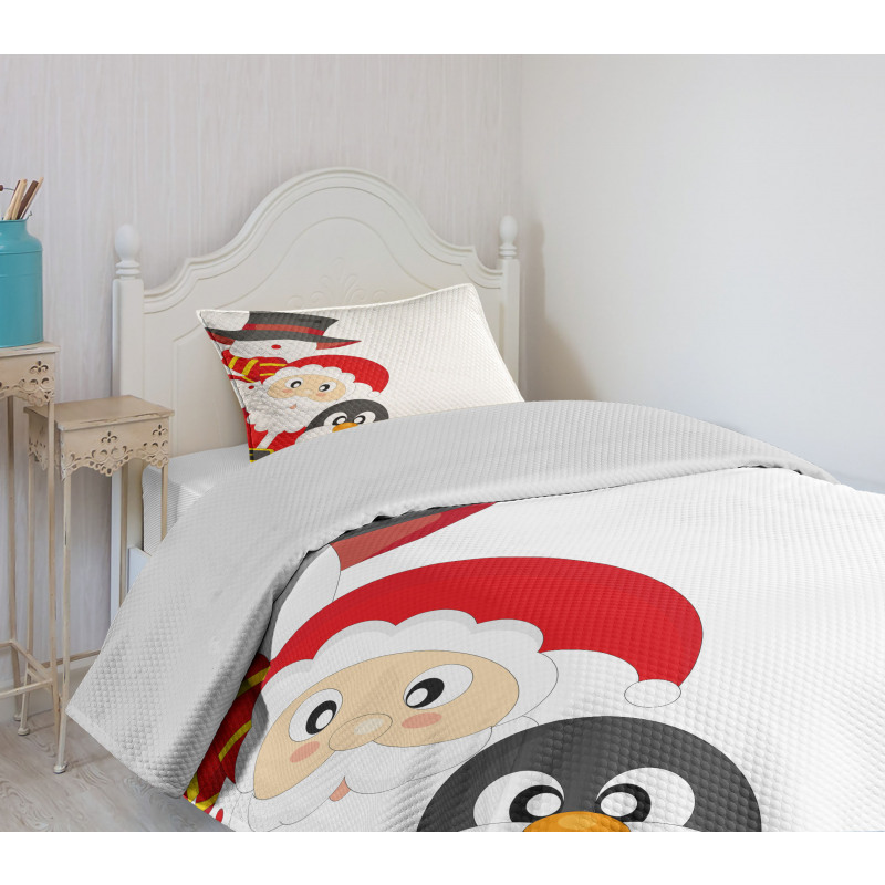 Happy Santa Penguin Bedspread Set