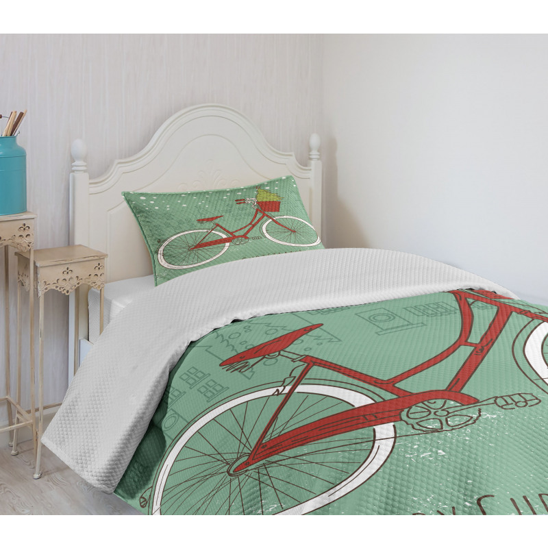 Retro Bike Xmas Trees Bedspread Set