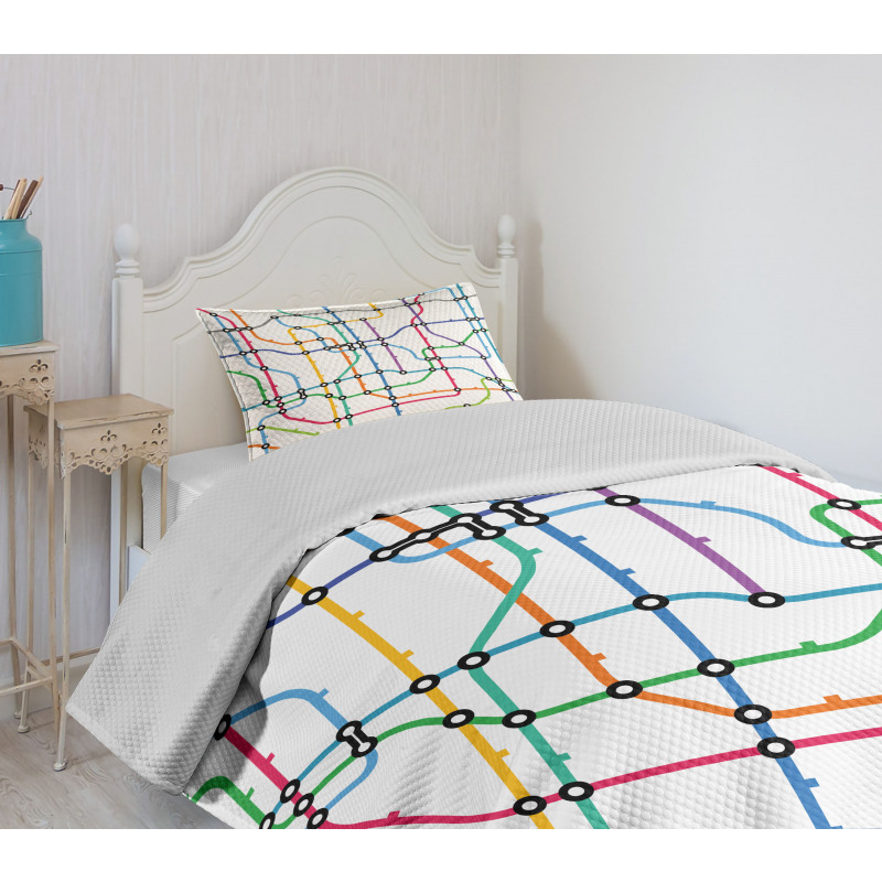 Colorful Lines Metro Scheme Bedspread Set