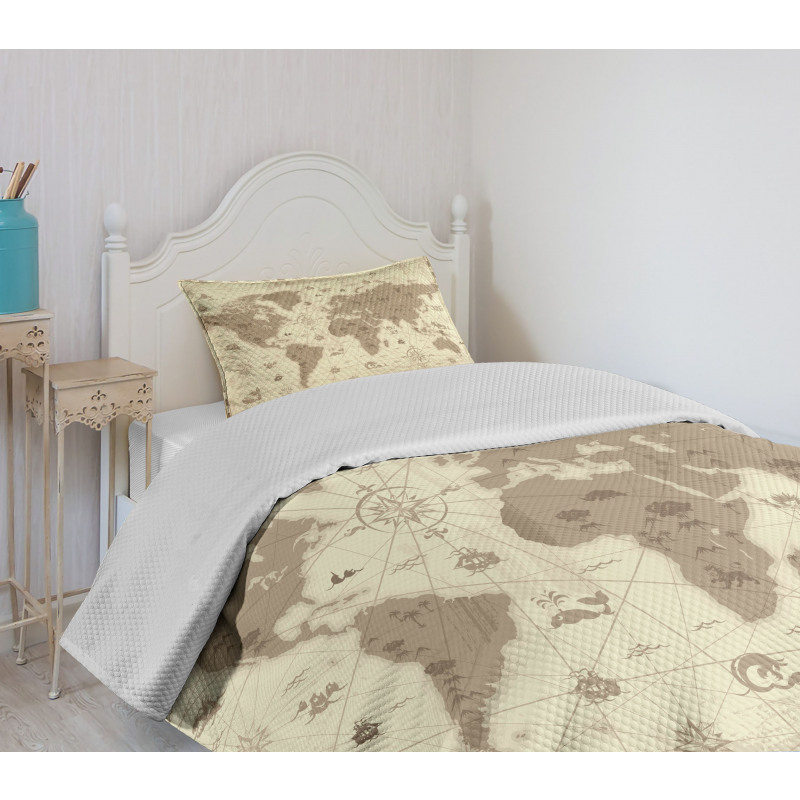 Aged World Monsters Compass Bedspread Set