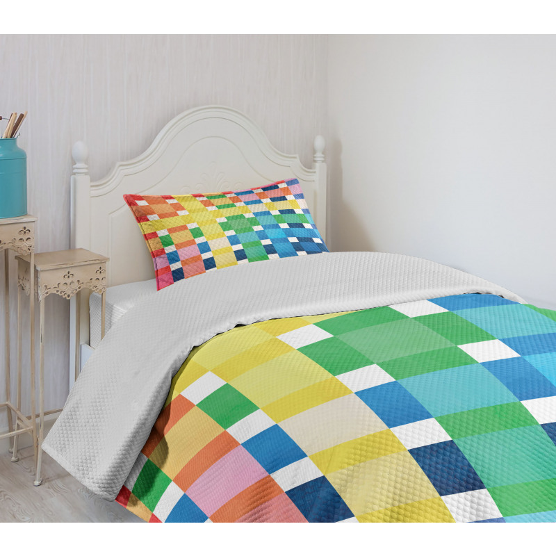 Rainbow Squares Art Bedspread Set