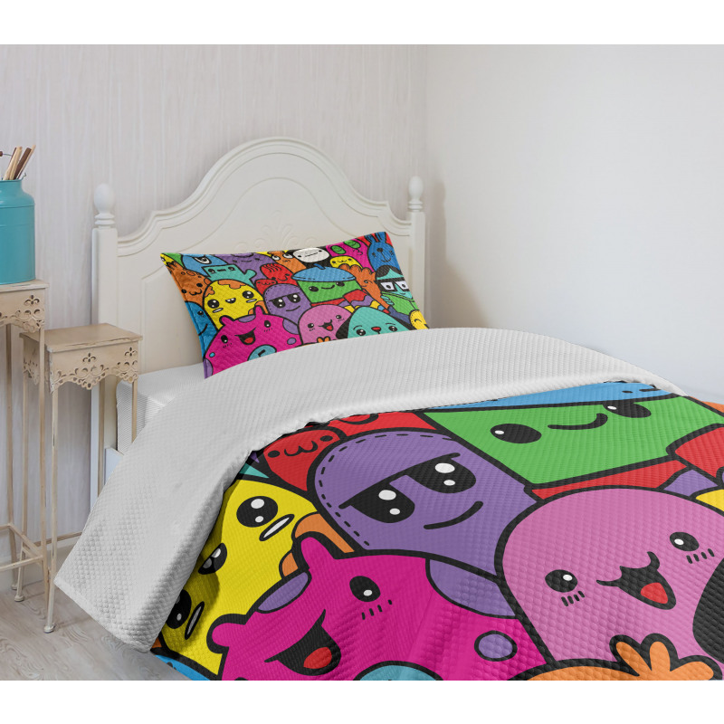 Colorful Doodle Monsters Bedspread Set