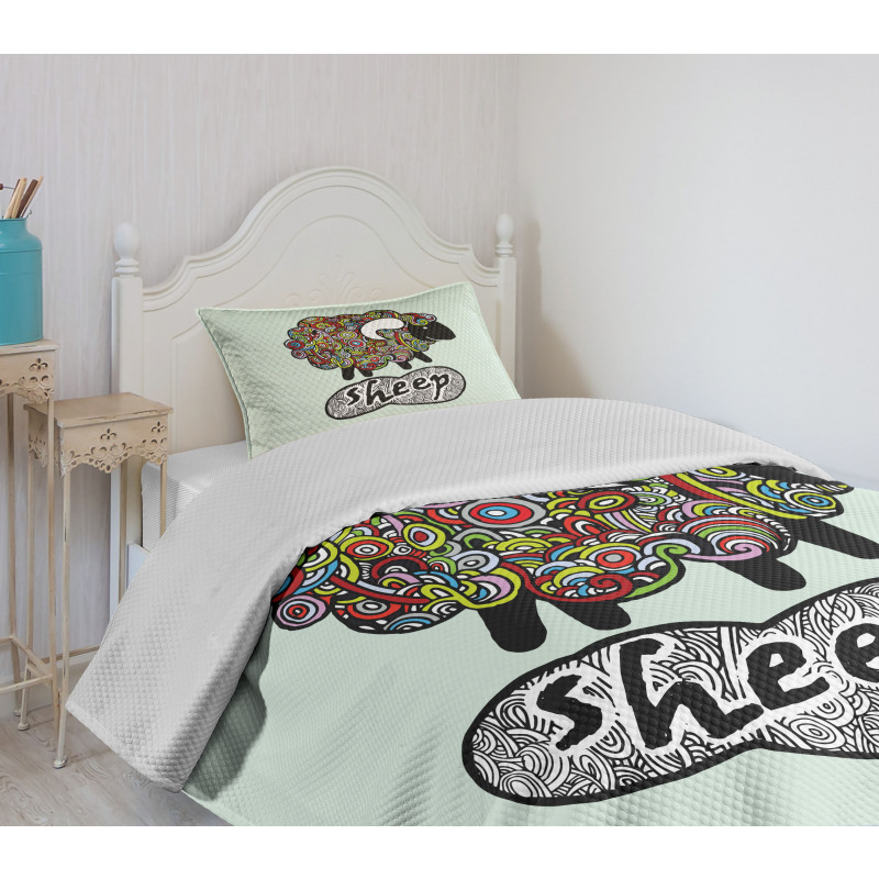 Hipster Doodle Fun Sheep Bedspread Set