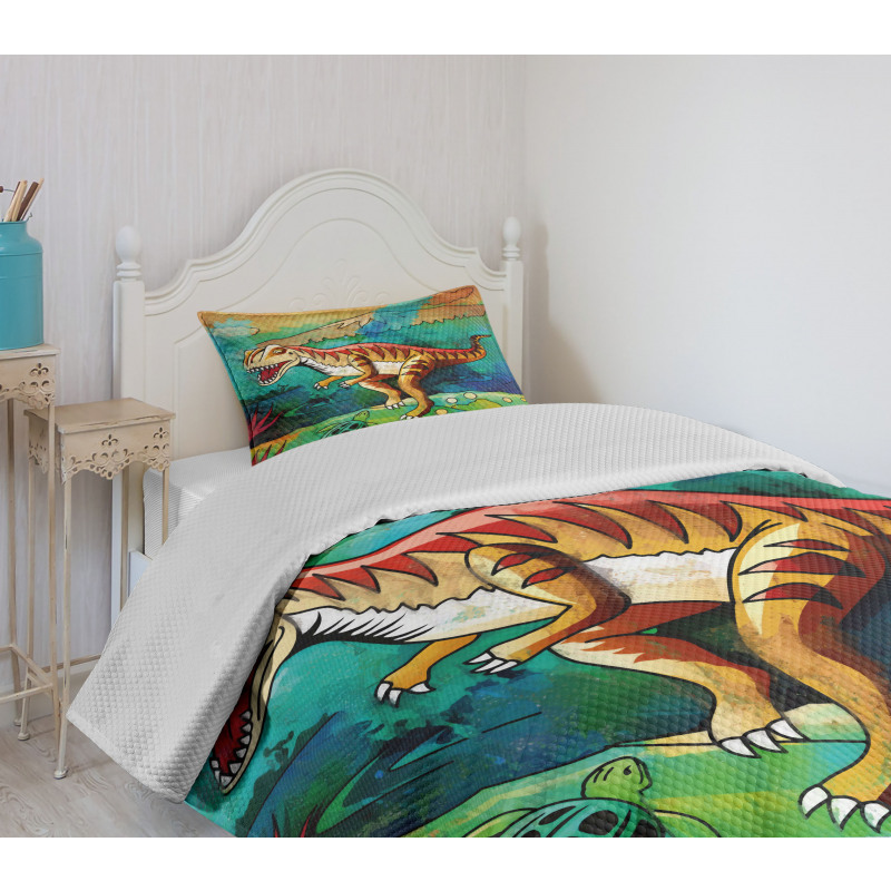 Colorful Velociraptor Bedspread Set