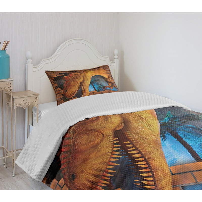 Dino Breaks Brick Wall Bedspread Set