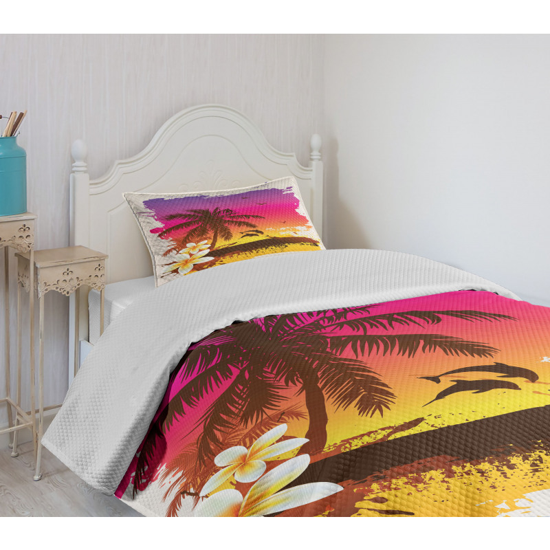 Tropical Beach Sunset Bedspread Set