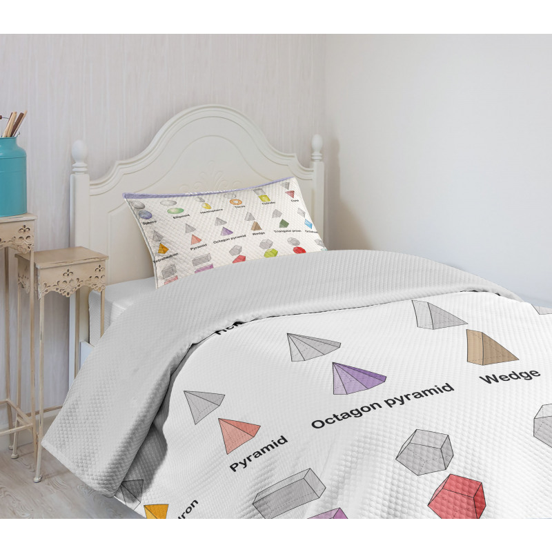 3D Shapes School Theme Bedspread Set