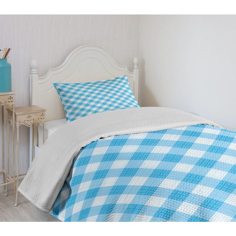 Blue and White Plaid Bedspread Set