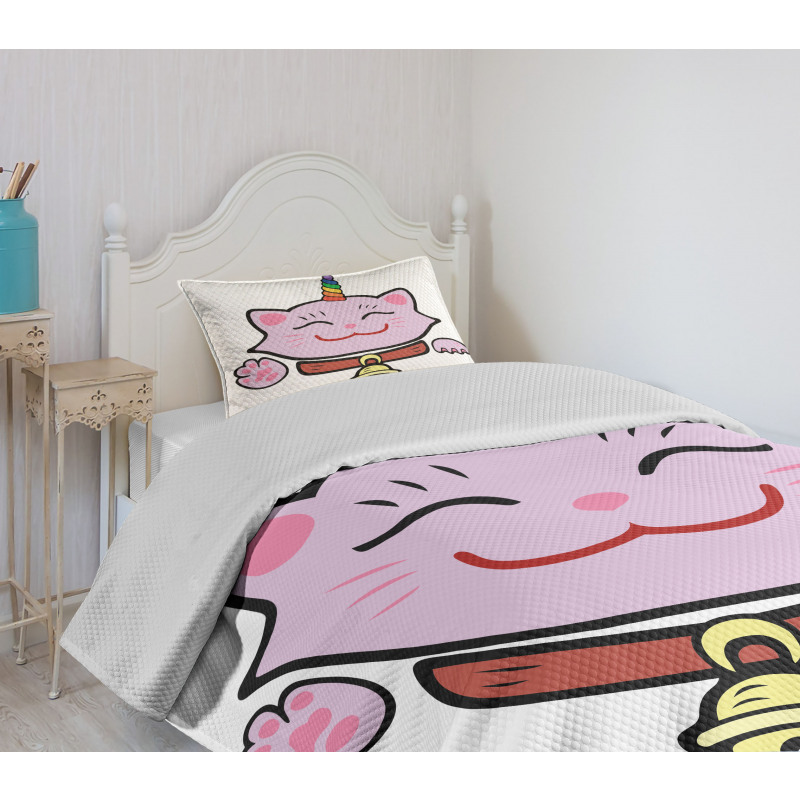 Pink Maneki Neko Bedspread Set