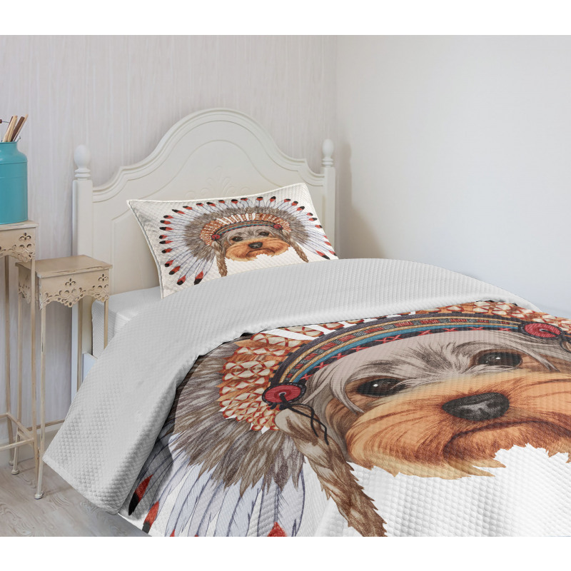 Bonnet Wearing Dog Bedspread Set