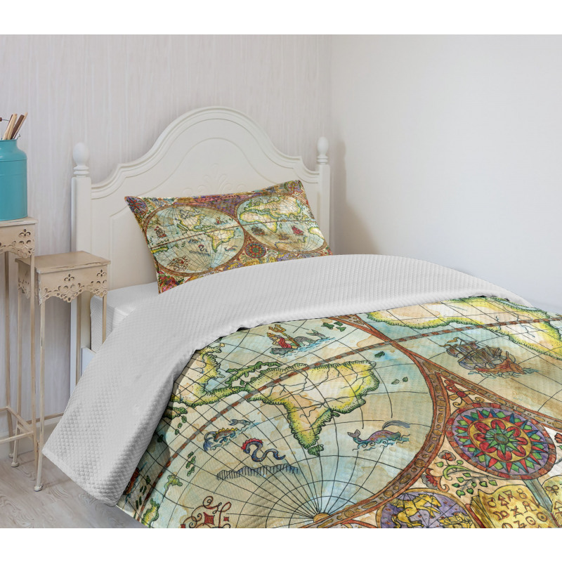 Vintage World Map Bedspread Set