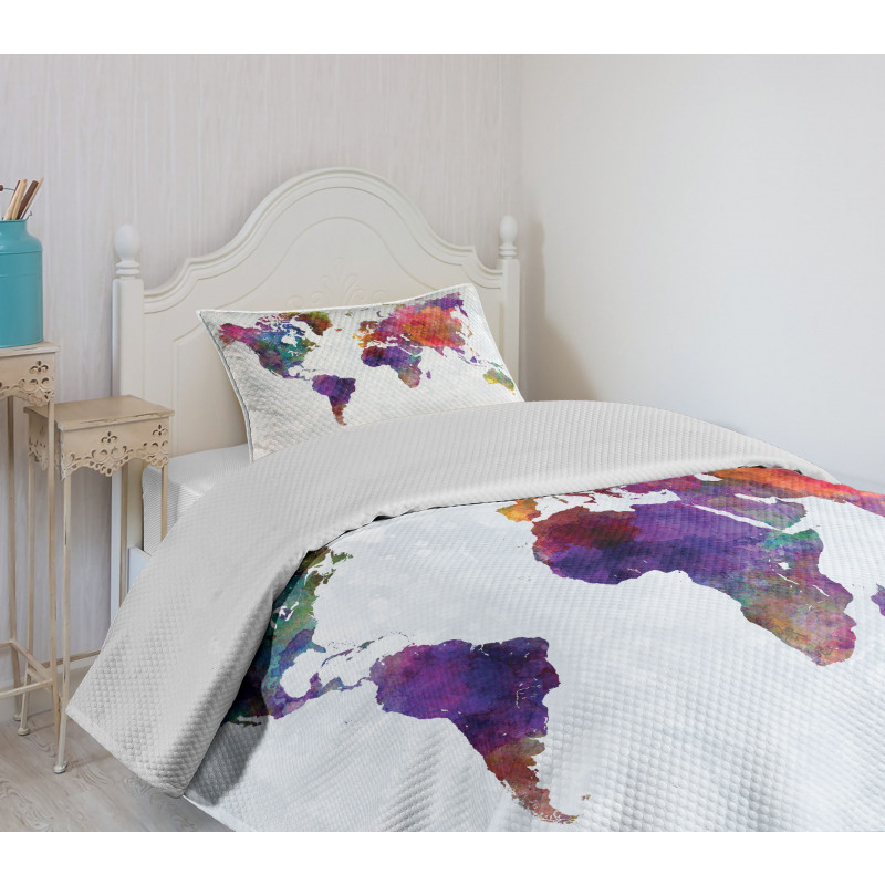 Colorful World Map Bedspread Set