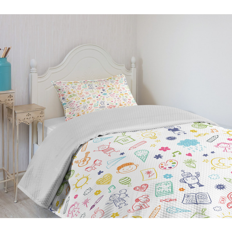 Childlike Drawing Bedspread Set