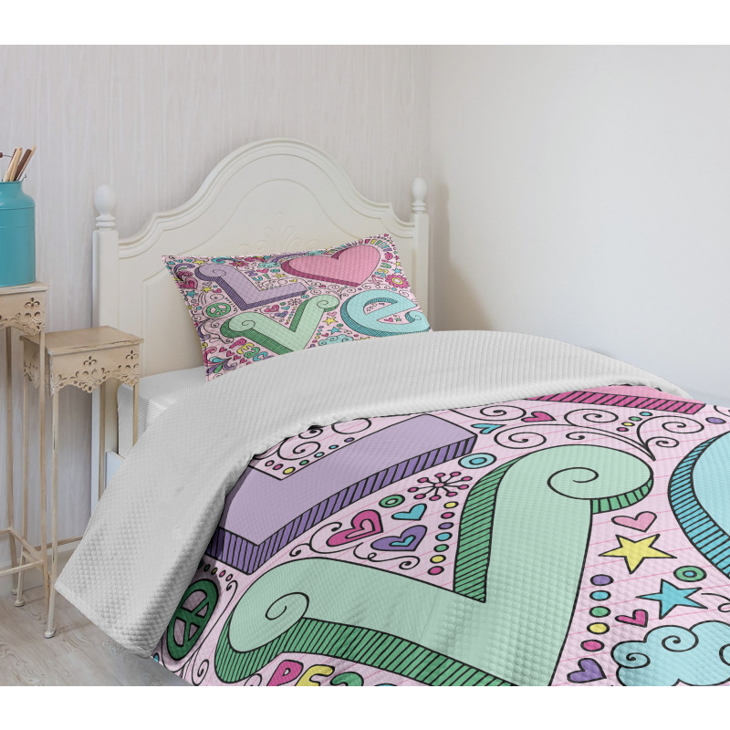 3D Lettering Groovy Bedspread Set