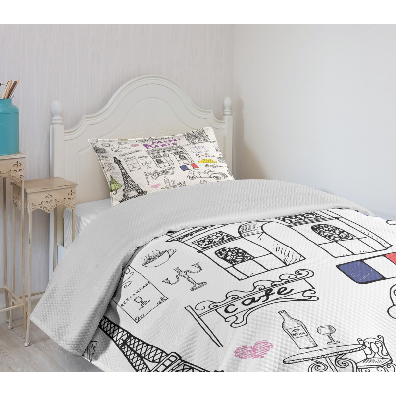 Eiffel Tower Beret Taxi Bedspread Set