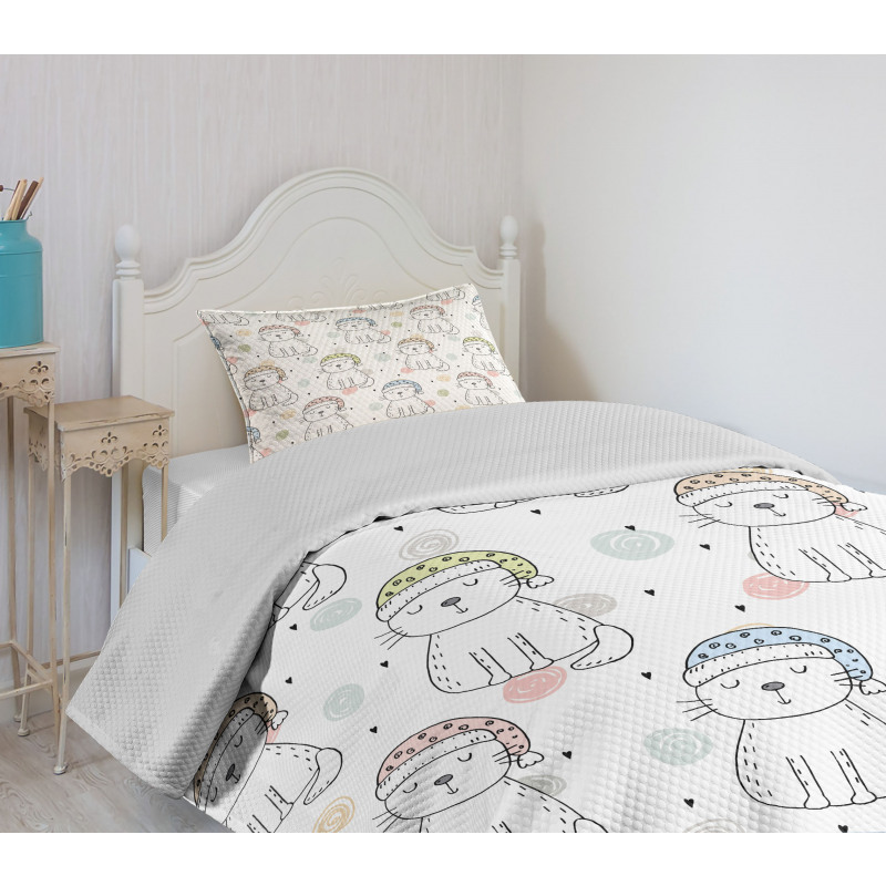 Sleeping Colorful Cat Bedspread Set