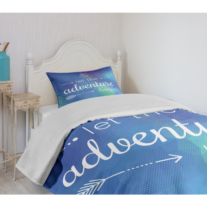 Marine Phrase on Blue Bedspread Set