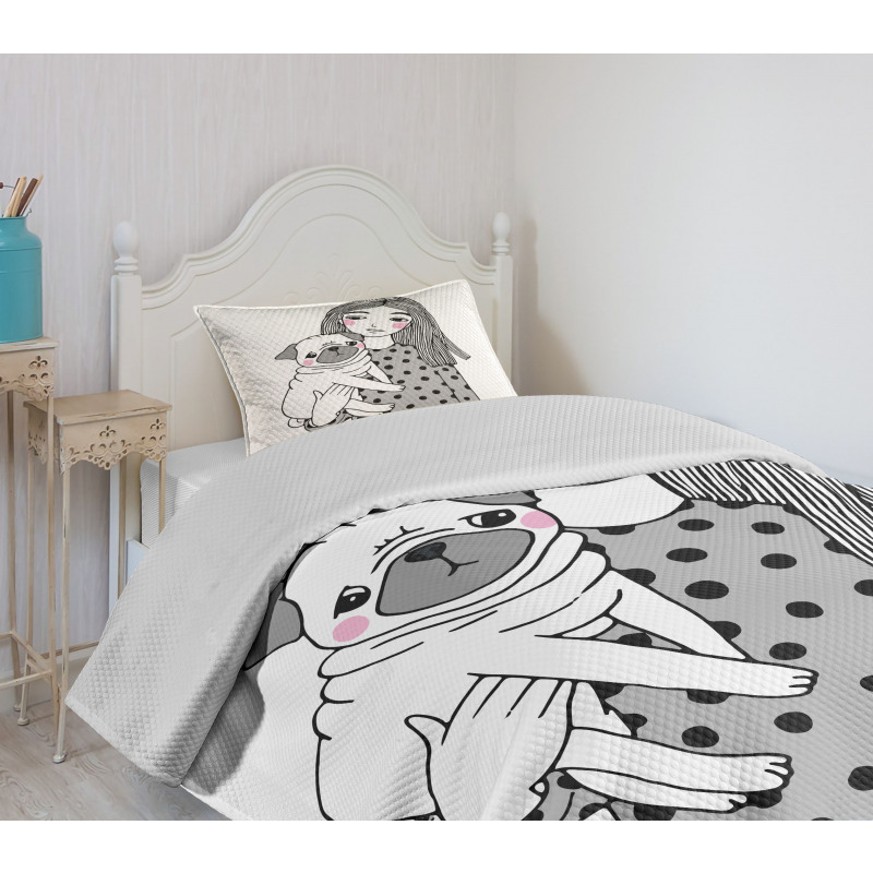 Girl Holding Her Pug Love Bedspread Set