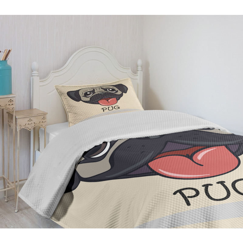 Cartoon Pug Caricature Bedspread Set