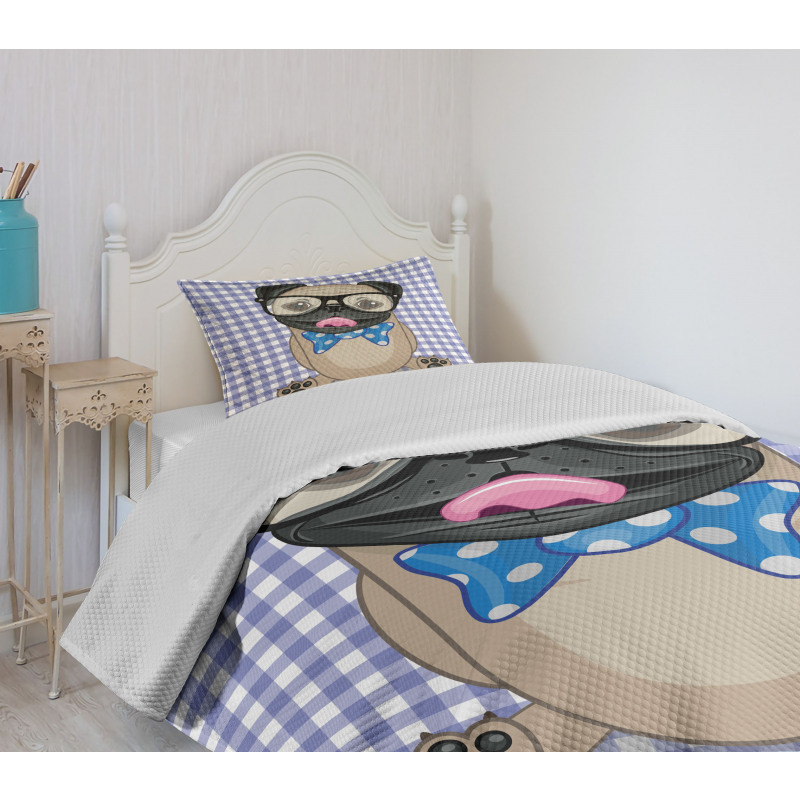 Nerdy Glasses Bow Tie Dog Bedspread Set