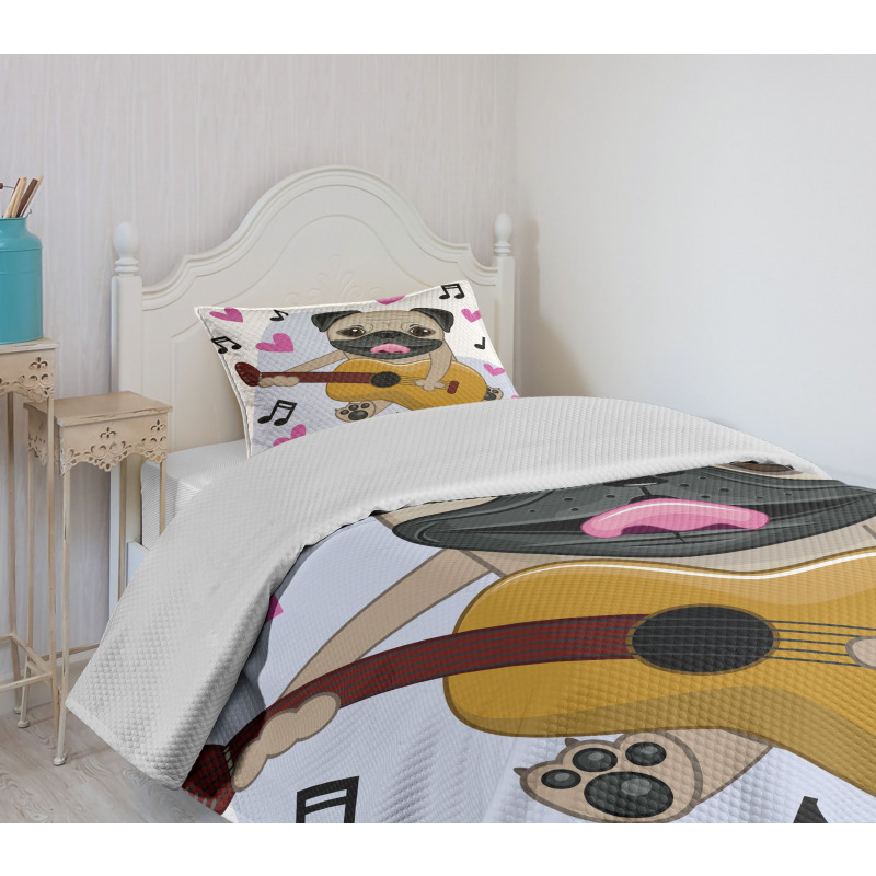 Dog Playing Guitar Singing Bedspread Set