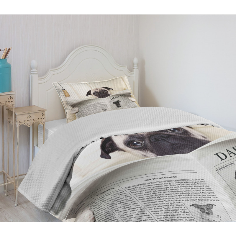 Puppy Reading Newspaper Bedspread Set