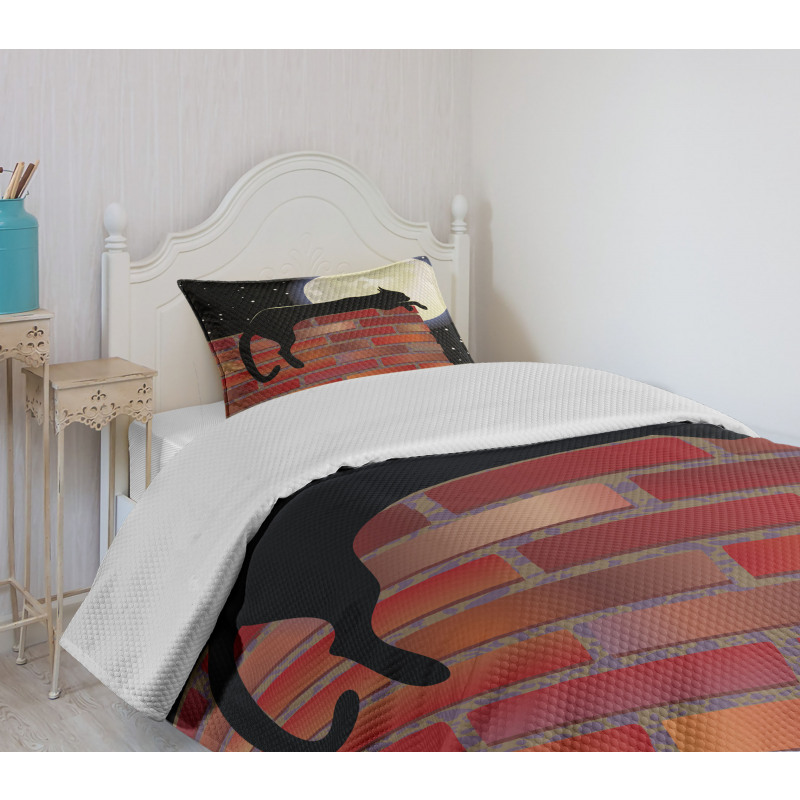 Sillhouette Cat Resting Bedspread Set