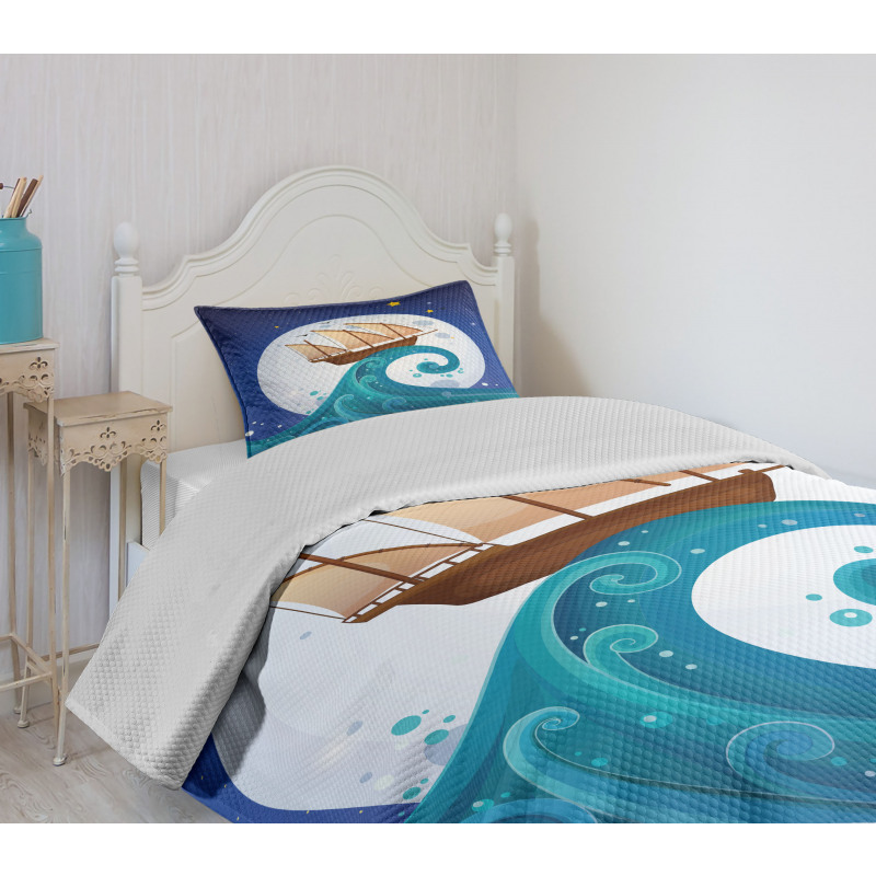 Old Ship Riding Waves Bedspread Set