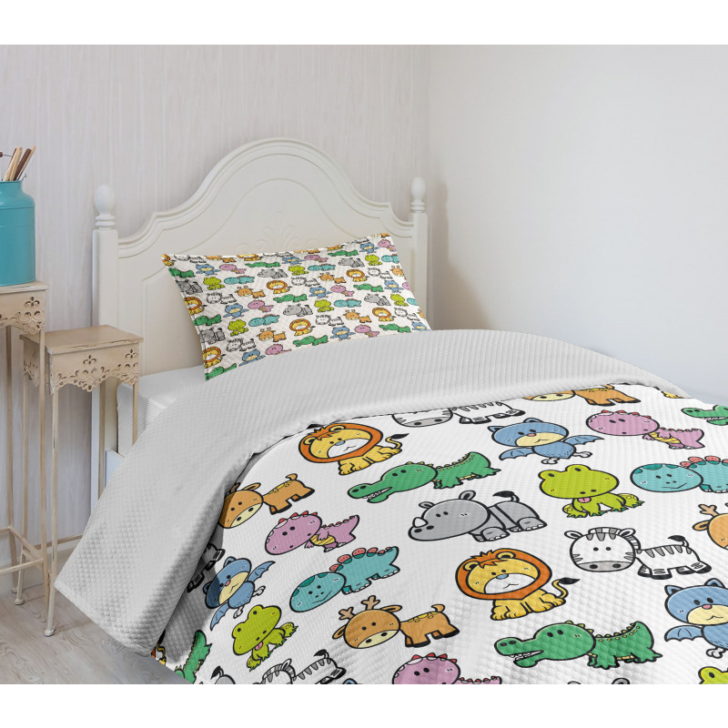 Bat Rhino Fun Illustration Bedspread Set