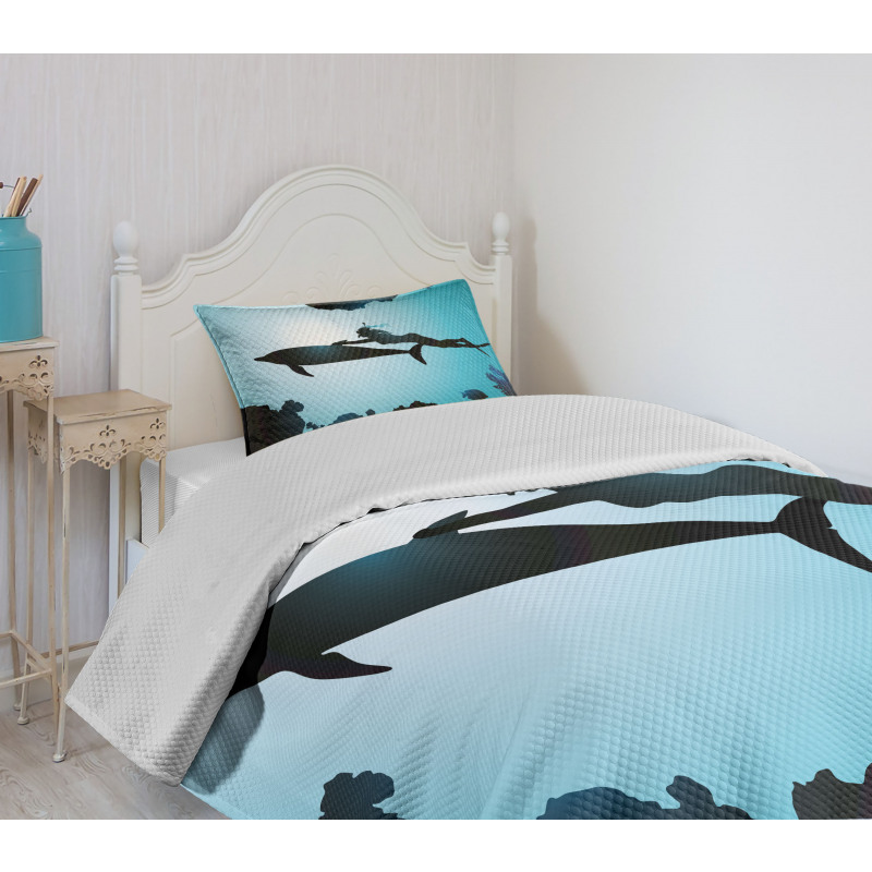 Diver Girl with Dolphin Bedspread Set