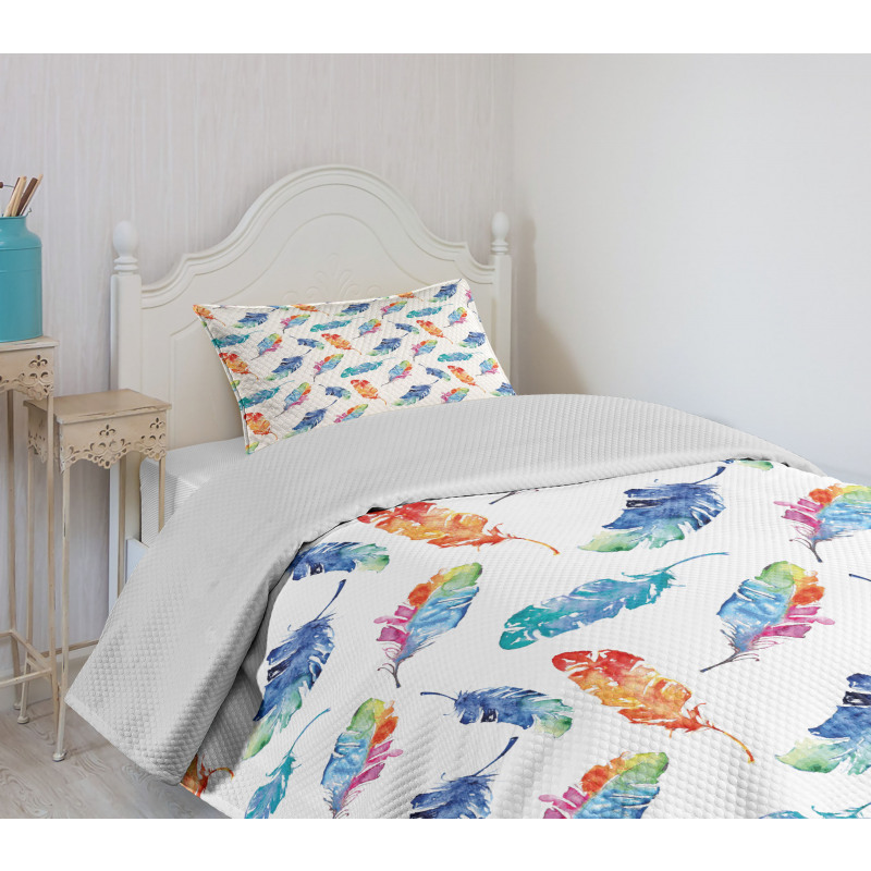 Watercolor Bird Feather Bedspread Set