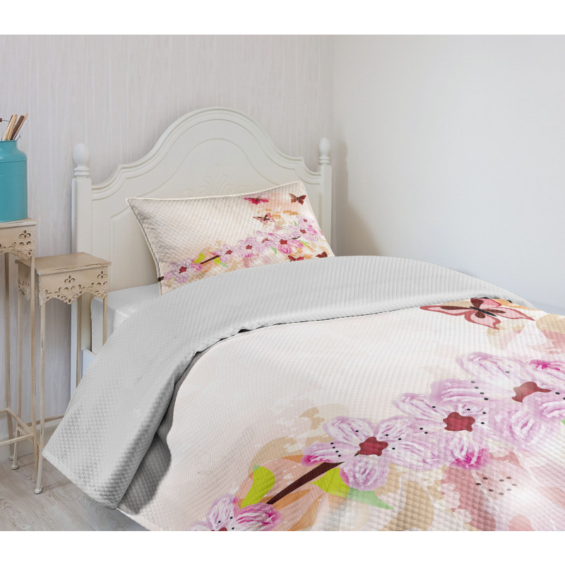 Floral Art Butterflies Bedspread Set