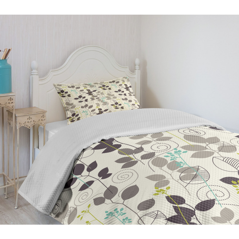 Doodle Leaves Earth Tone Bedspread Set