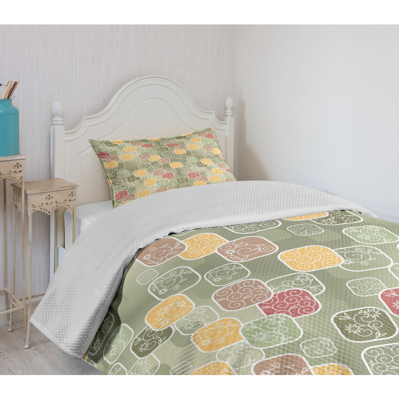 Geometric Squares Swirls Bedspread Set