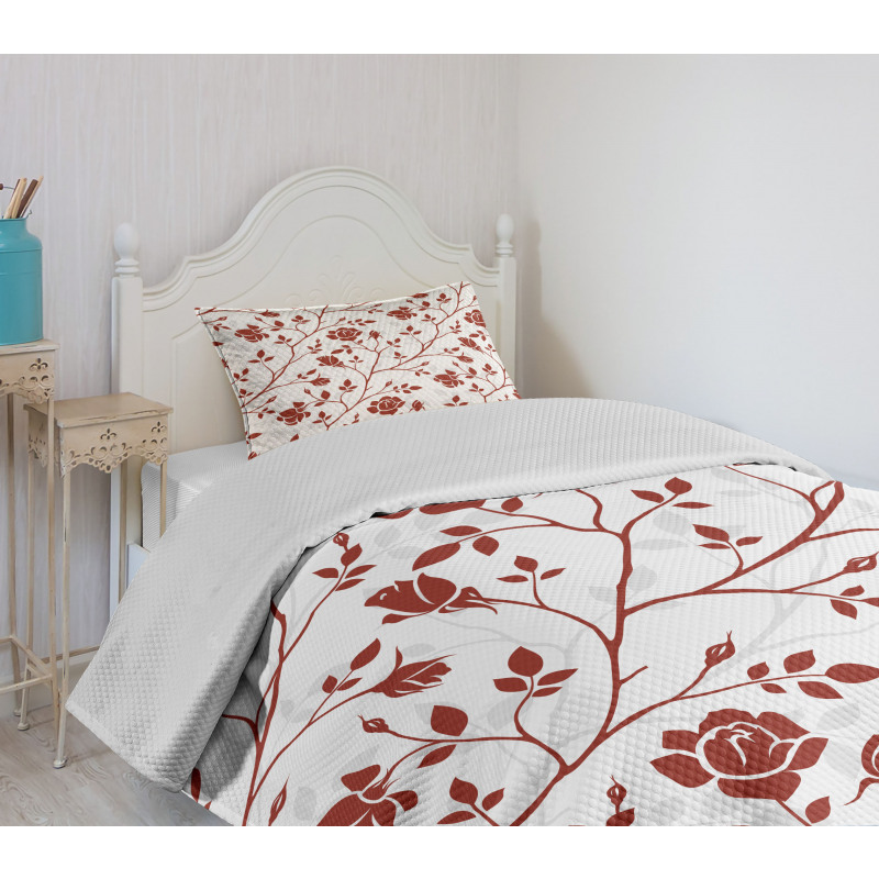 Monochrome Rose Leaves Bedspread Set