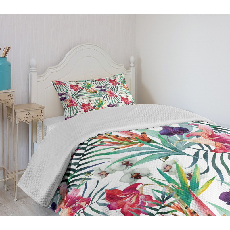 Watercolor Art Tropical Bedspread Set
