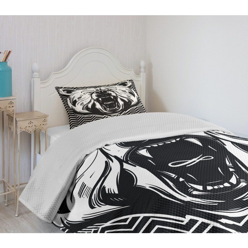 Scary Roar on Zigzag Lines Bedspread Set