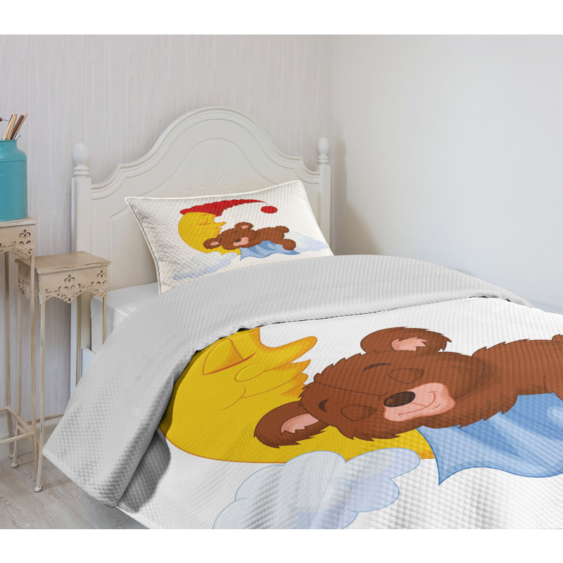 Kids Cartoon Baby on Moon Bedspread Set