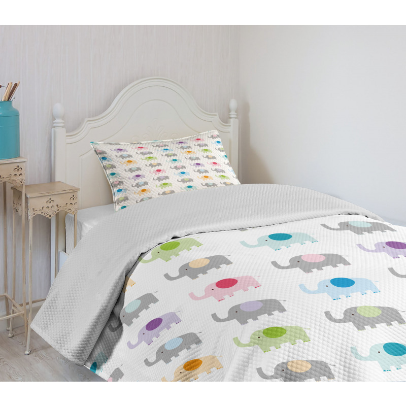 Colorful Fun Elephants Bedspread Set