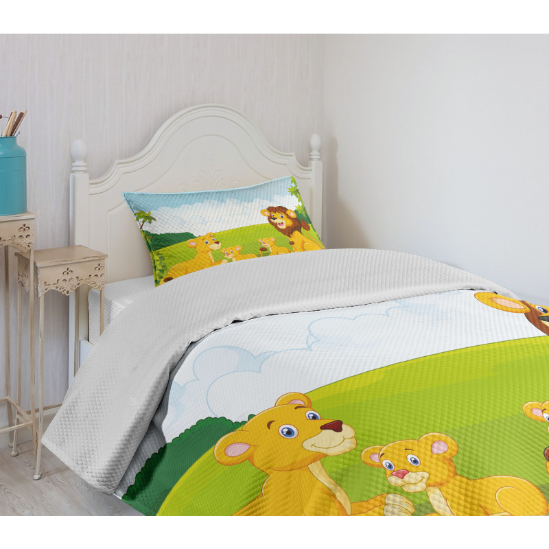 Lion Family in Forest Bedspread Set