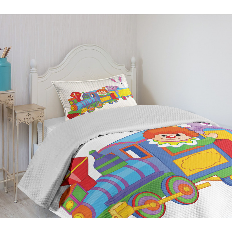 Clown Cat Bunny Train Bedspread Set