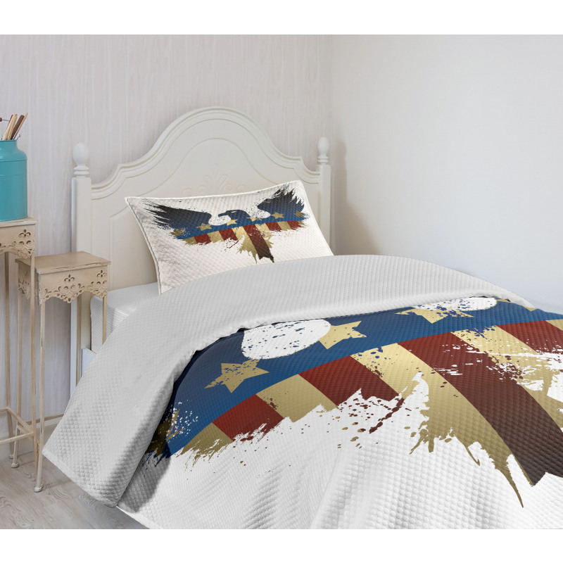 USA Flag Bird Silhouette Bedspread Set