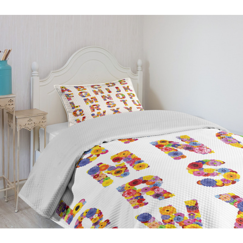 Colorful Flora Alphabet Bedspread Set