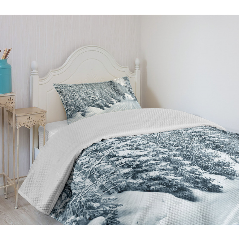 Ski Theme Snowy Road Bedspread Set