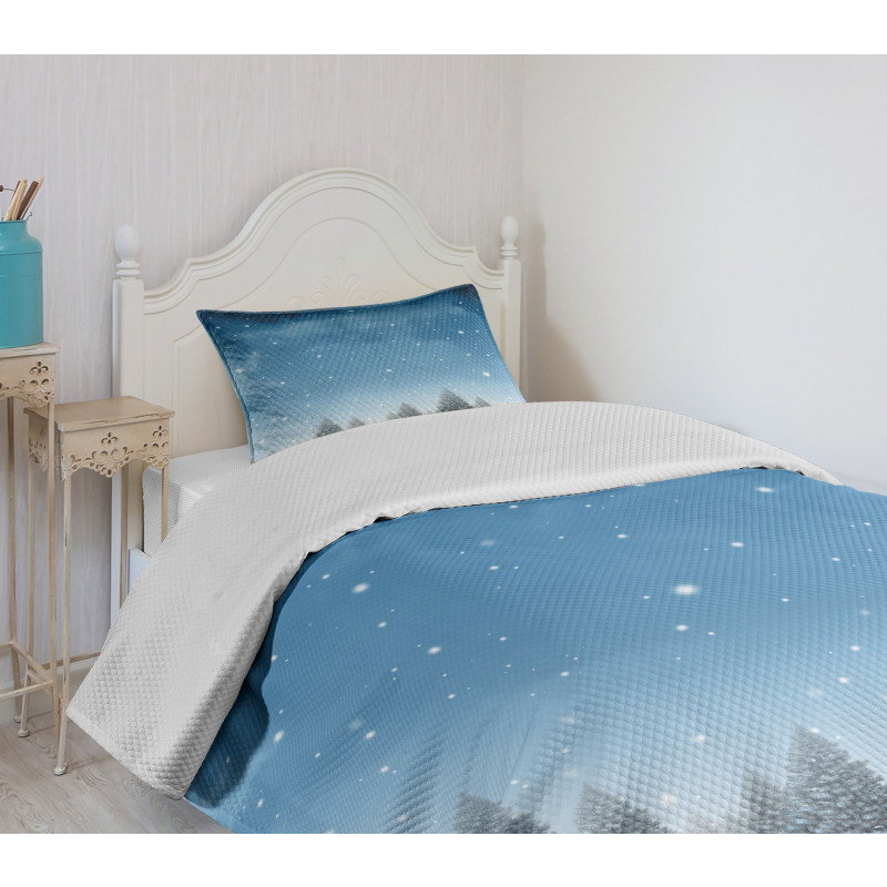 Xmas Blue Forest Trees Bedspread Set