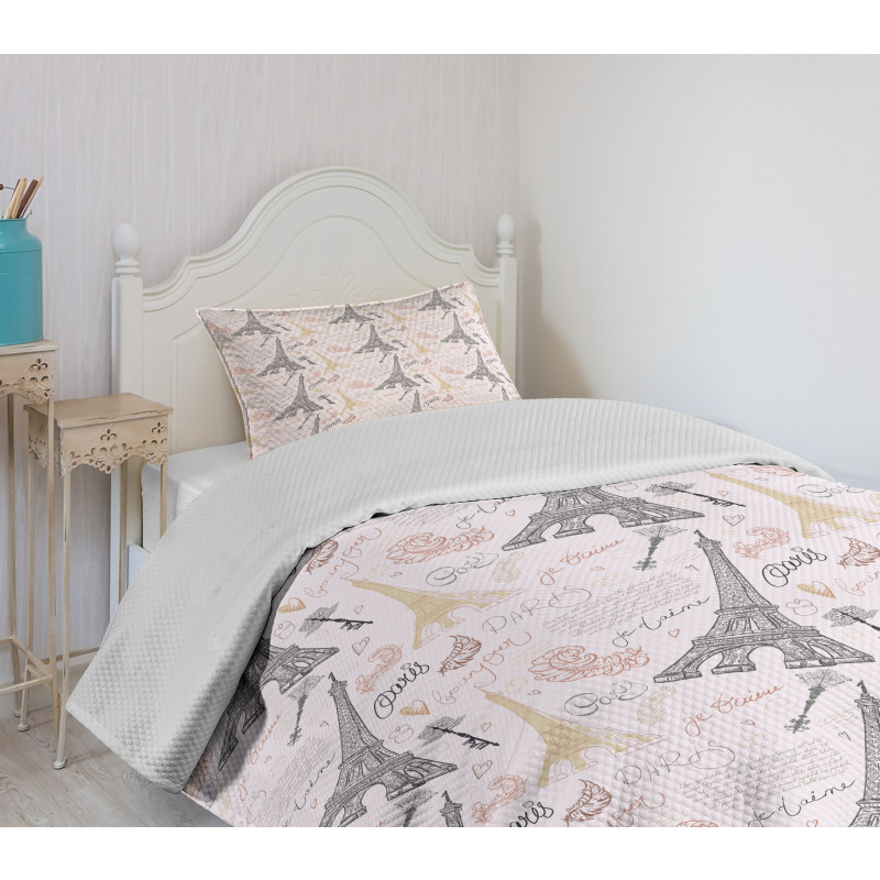 Nostalgic Sketch Words Bedspread Set